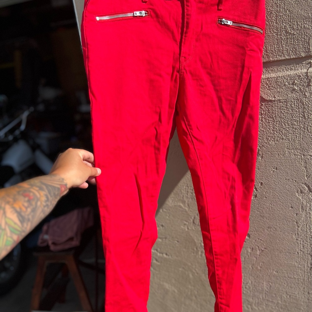 Levis High Rise Bright Red Skinny Jeans with zippers